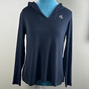 Ralph Lauren women S Long Sleeve Black Hooded Top with Logo